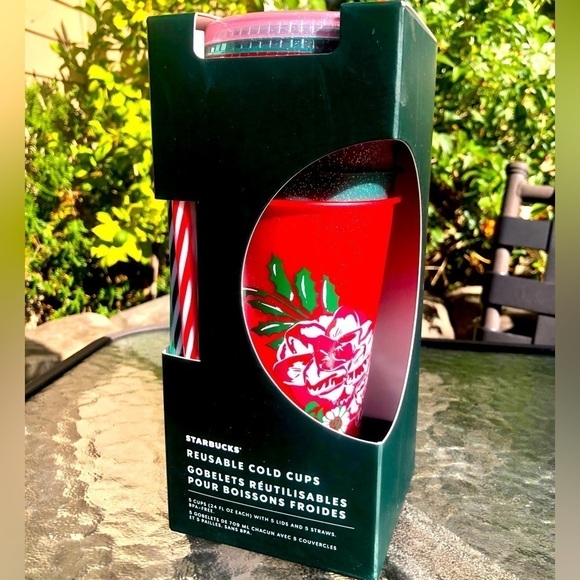 Starbucks Set of 5 Christmas Reusable Cold Cups. Holiday 16 oz cups New In Box - Picture 2 of 15